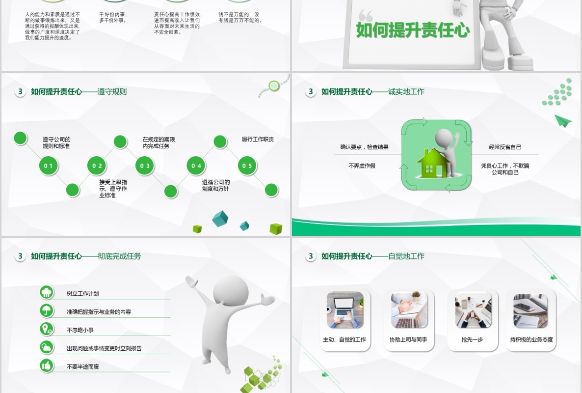 绿色微粒体如何提高工作责任心员工心态企业管理培训PPT模板