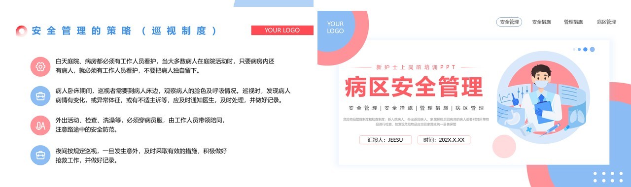 红蓝色简约病区安全管理医疗护理PPT模板
