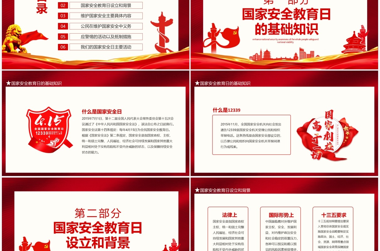 红色全国国家安全教育日增强全民国家安全意识共同维护国家安全稳定动态PPT模板