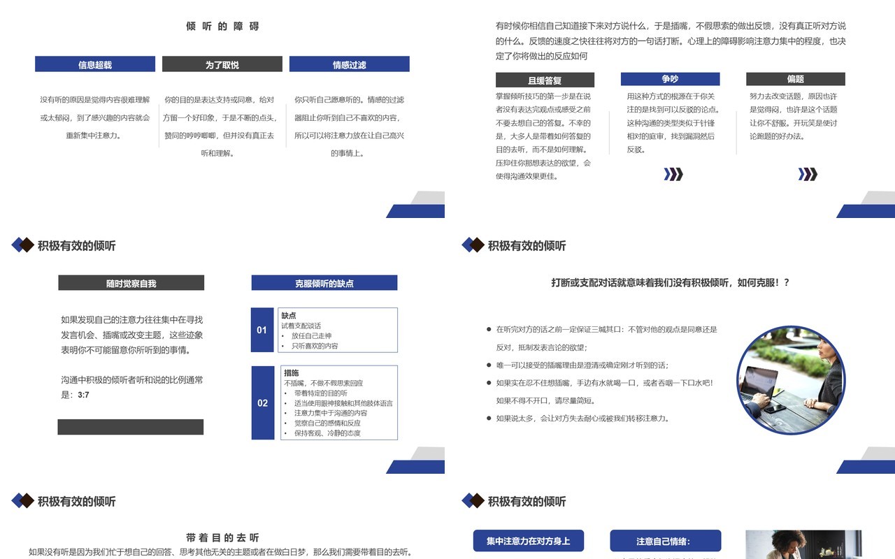 蓝色商务沟通与倾听企业培训PPT模板