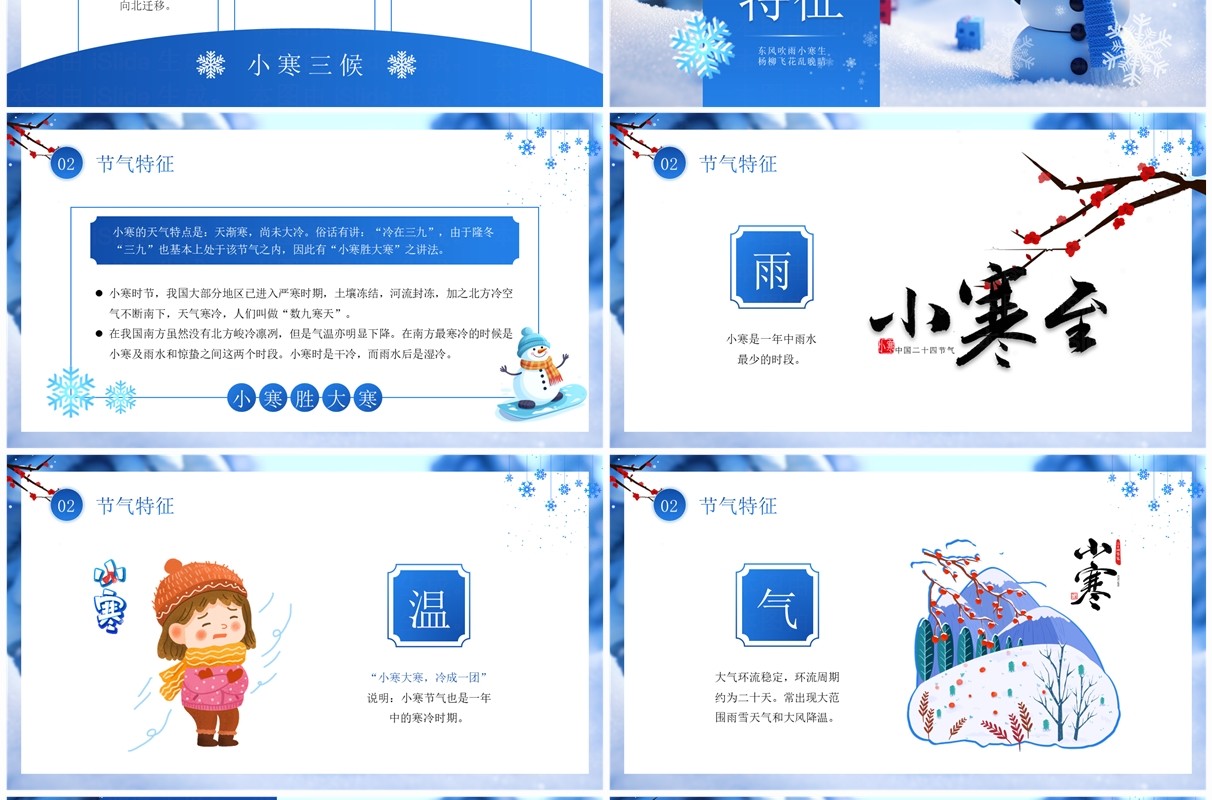 蓝色卡通风二十四节气之小寒PPT模板