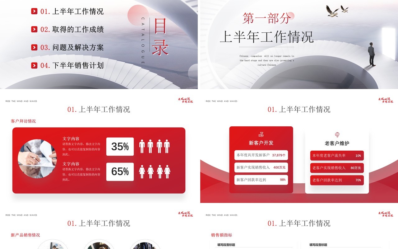红色商务风销售经理年中工作总结PPT模板