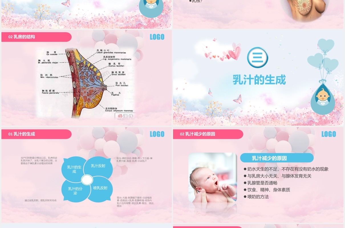 粉色高级催乳师培训课程母婴护理PPT模板