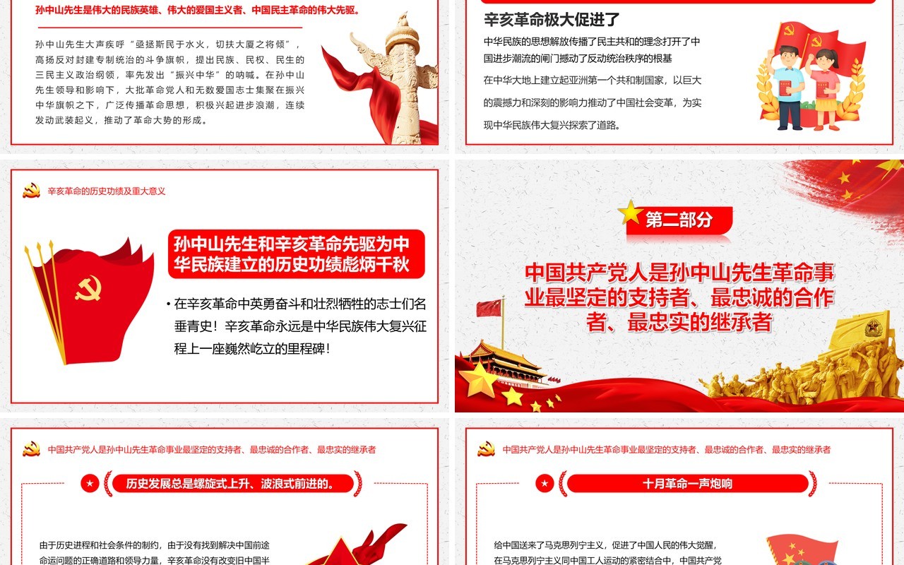 红色简约纪念辛亥革命110周年大会通用PPT模板