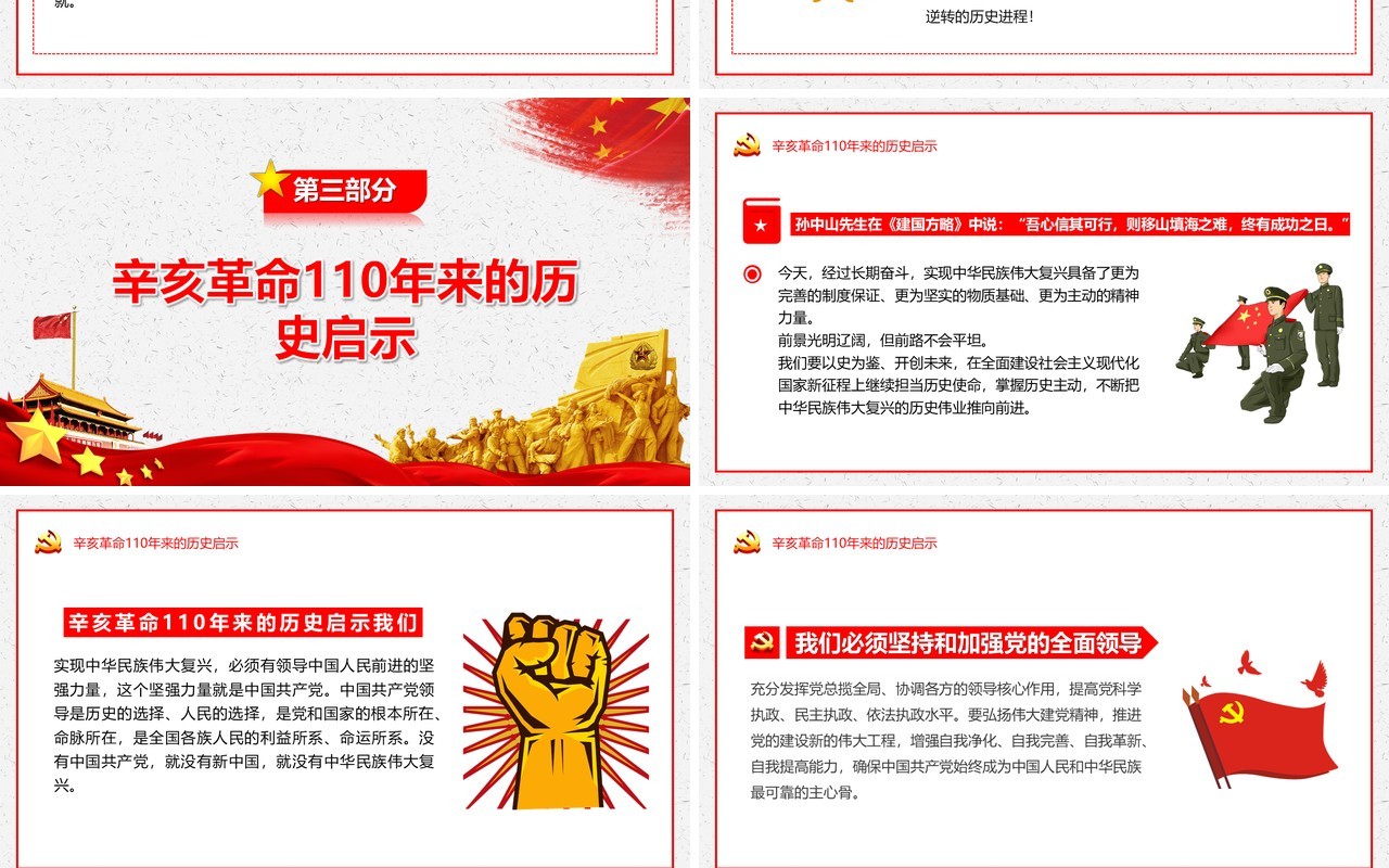 红色简约纪念辛亥革命110周年大会通用PPT模板