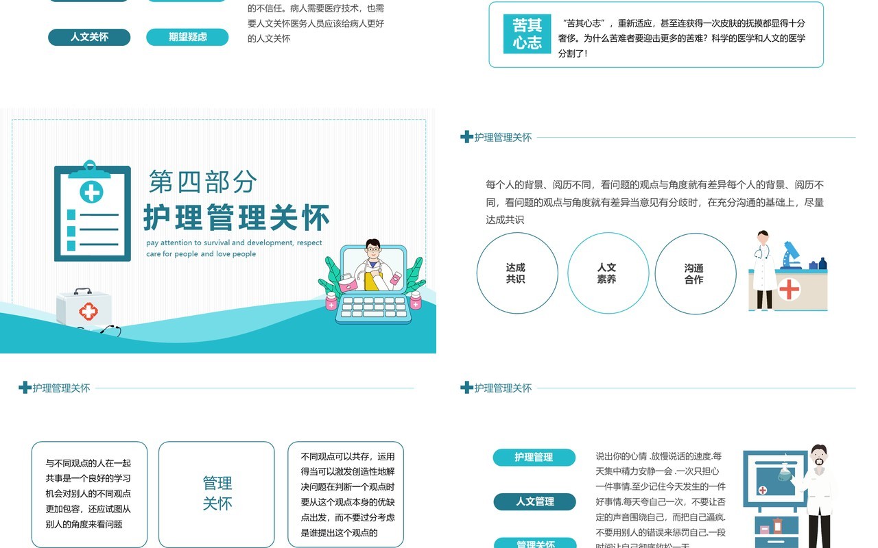 护理人文关怀关注生存发展尊重人关心人爱护人动态PPT模板