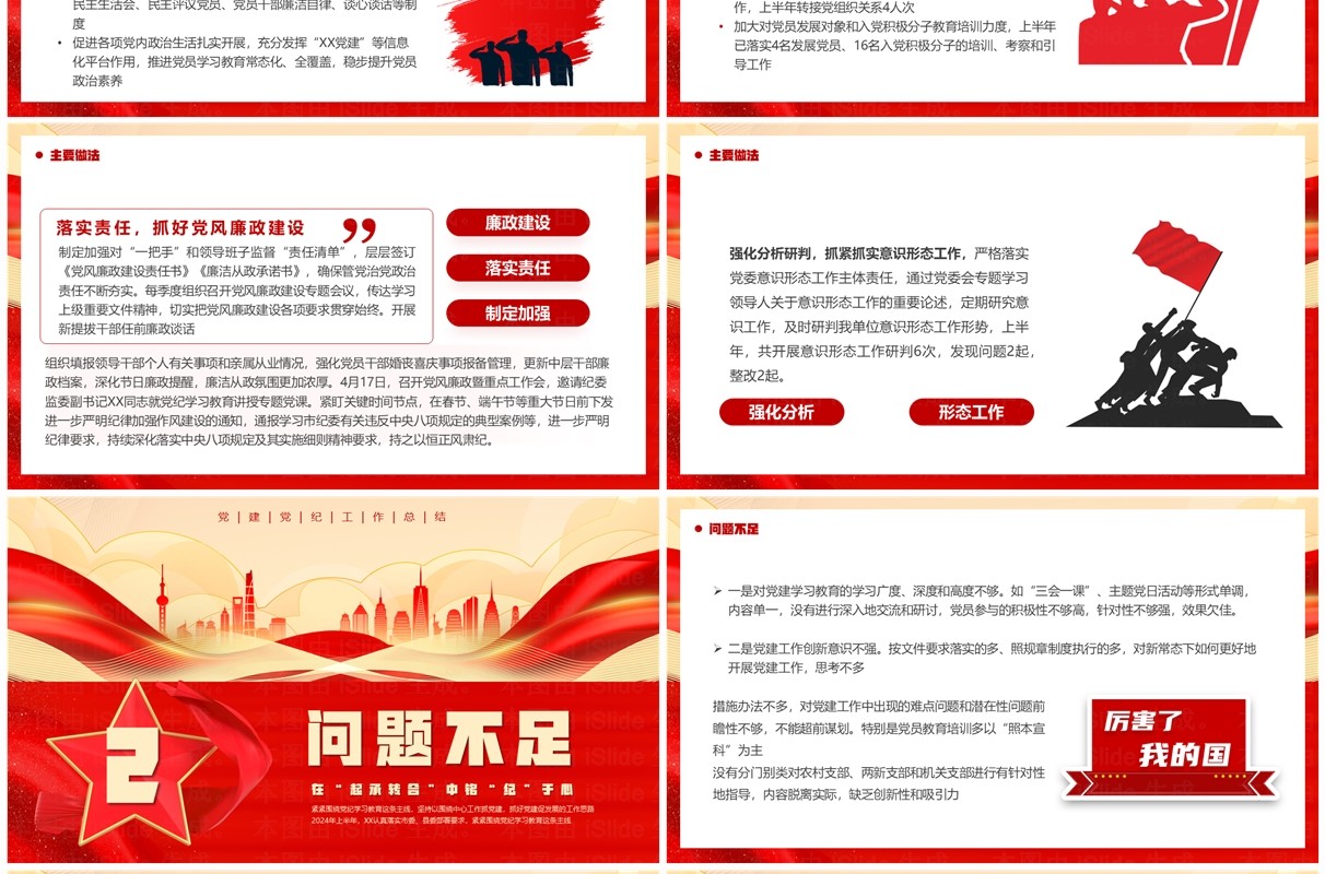 红色党政风党纪学习教育工作总结PPT模板