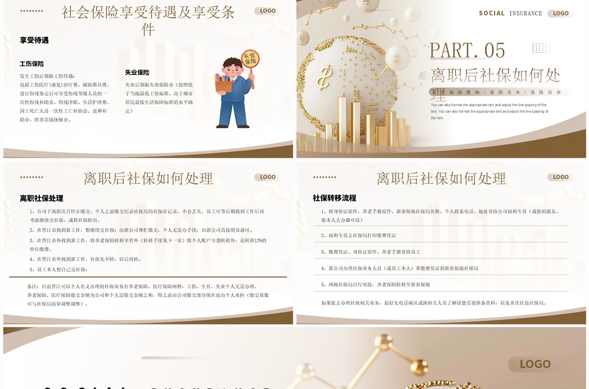 棕色简约风社保知识介绍宣传PPT模板