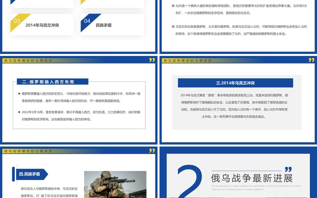 蓝色简约俄乌冲突专题学习解读PPT模板