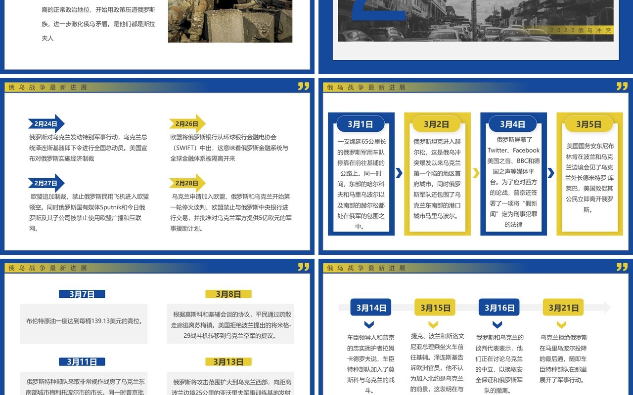蓝色简约俄乌冲突专题学习解读PPT模板