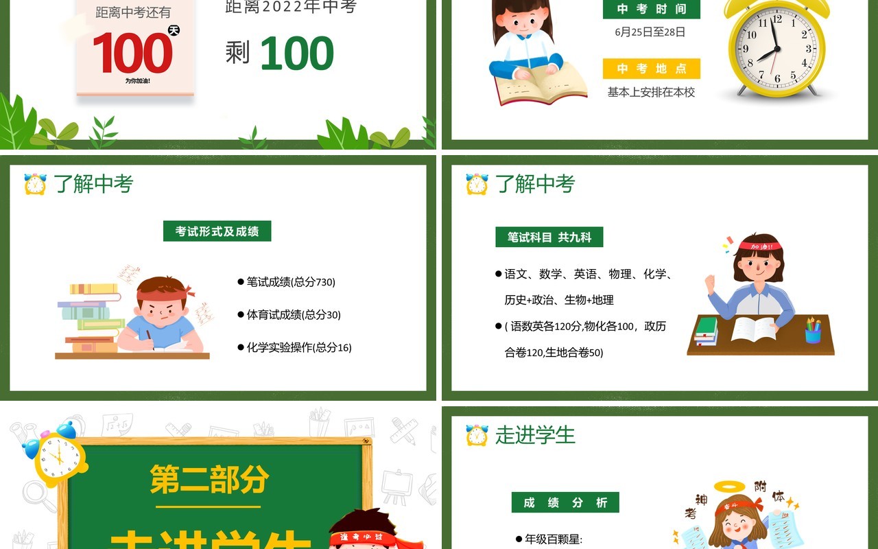 绿色卡通黑板风备战中考初三家长会PPT模板