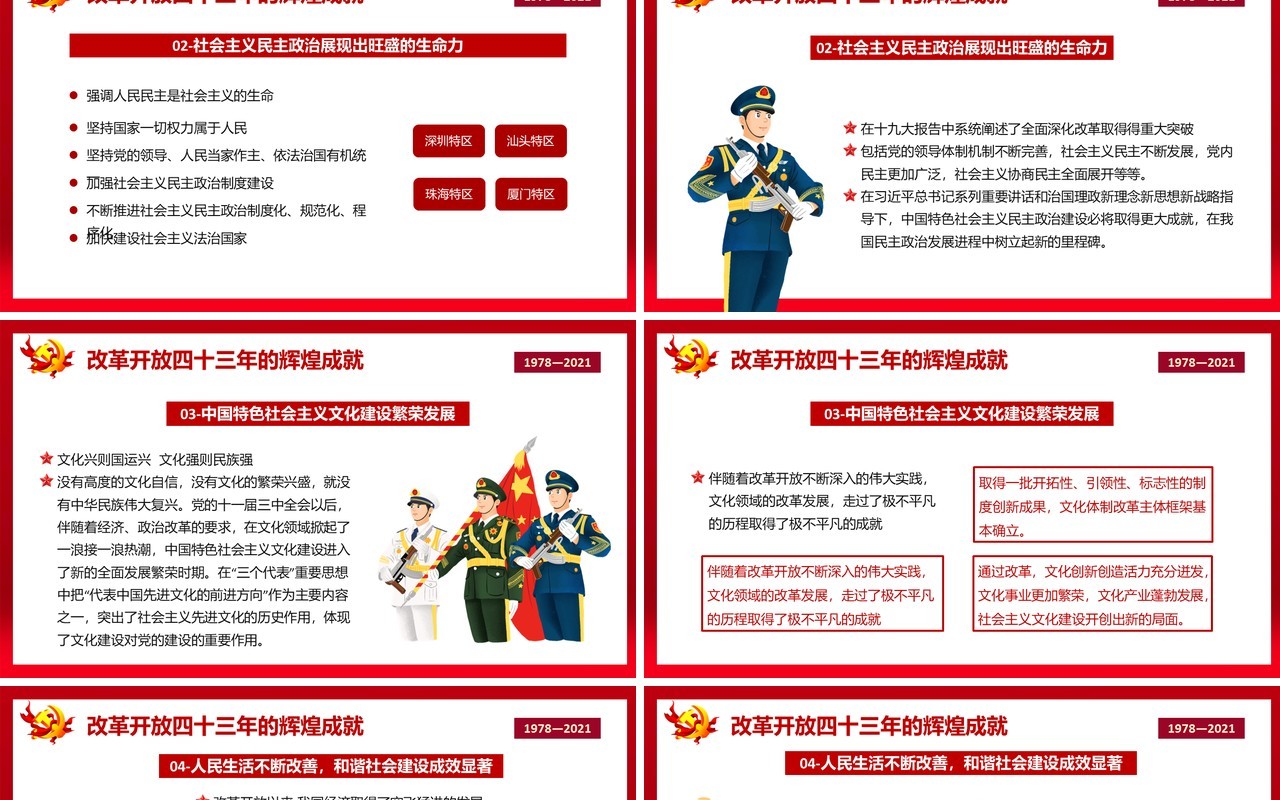 红色党政风改革开放四十三周年教育宣传PPT模板(1)