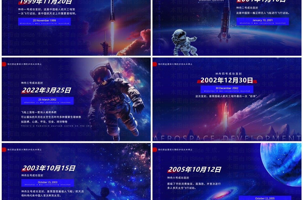 蓝色科技风中国航天发展史培训PPT模版