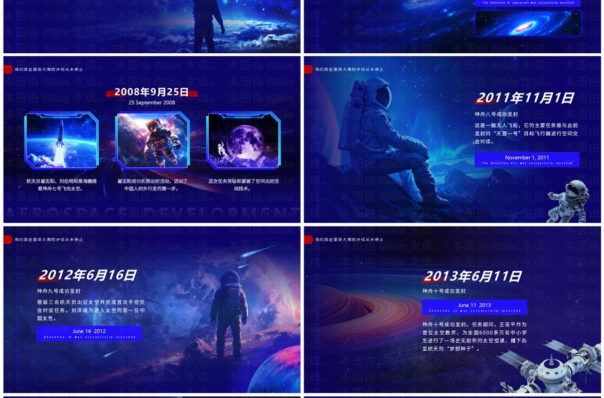 蓝色科技风中国航天发展史培训PPT模版