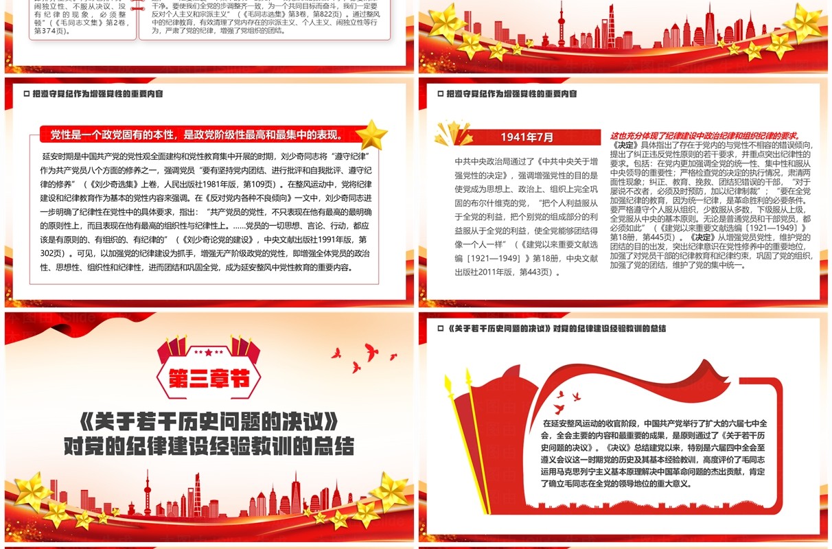 红色延安整风运动中党的纪律教育党课学习PPT模板
