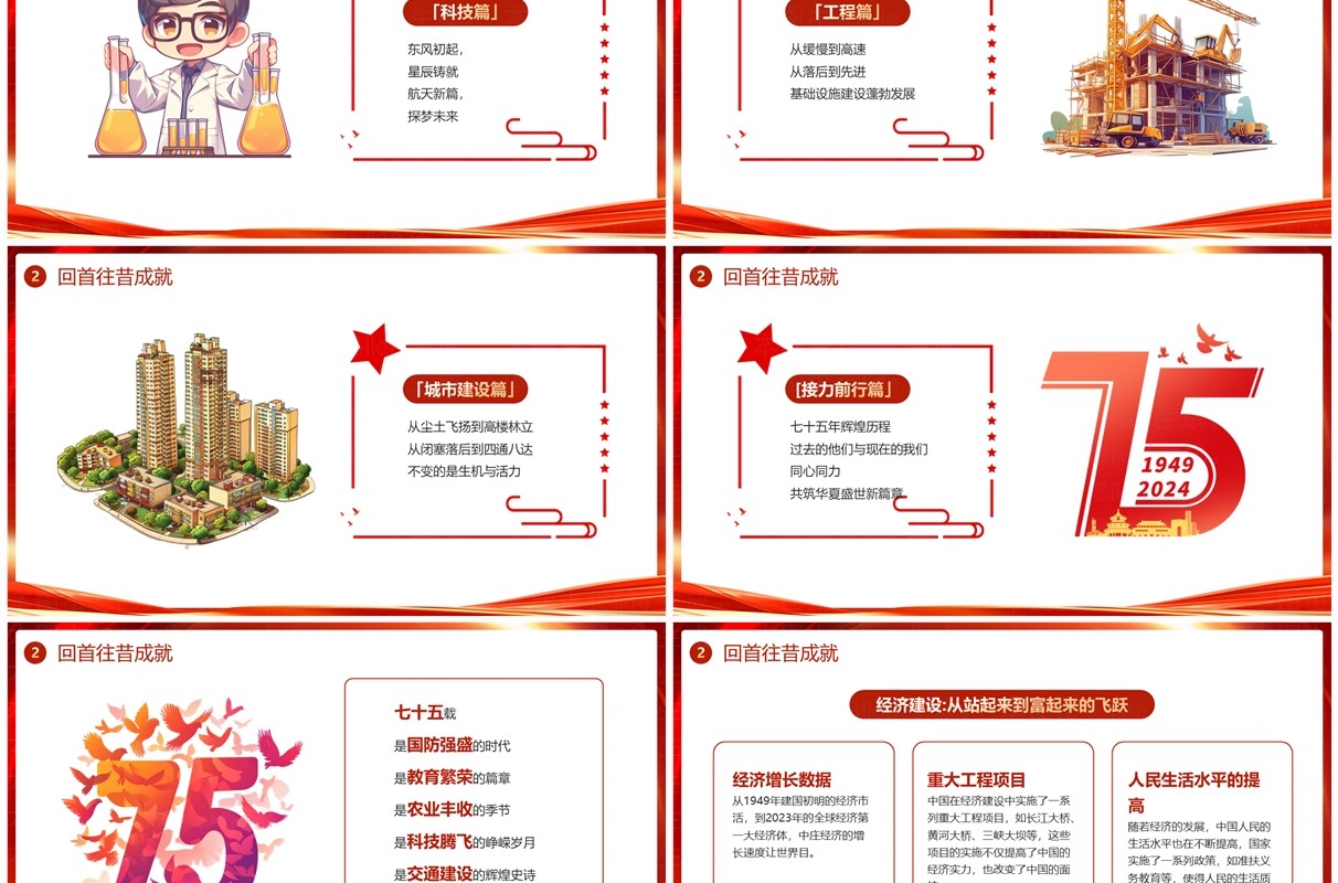 红色简约喜迎国庆75周年国庆节快乐PPT模板
