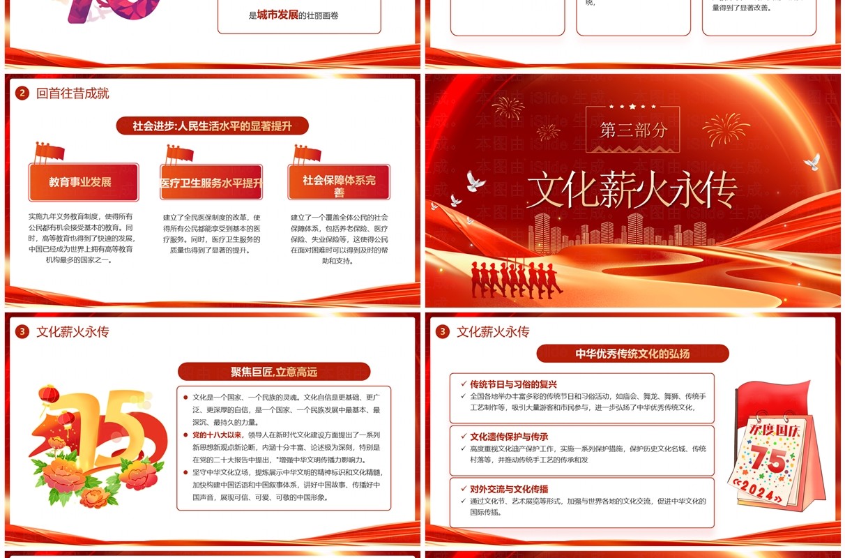 红色简约喜迎国庆75周年国庆节快乐PPT模板