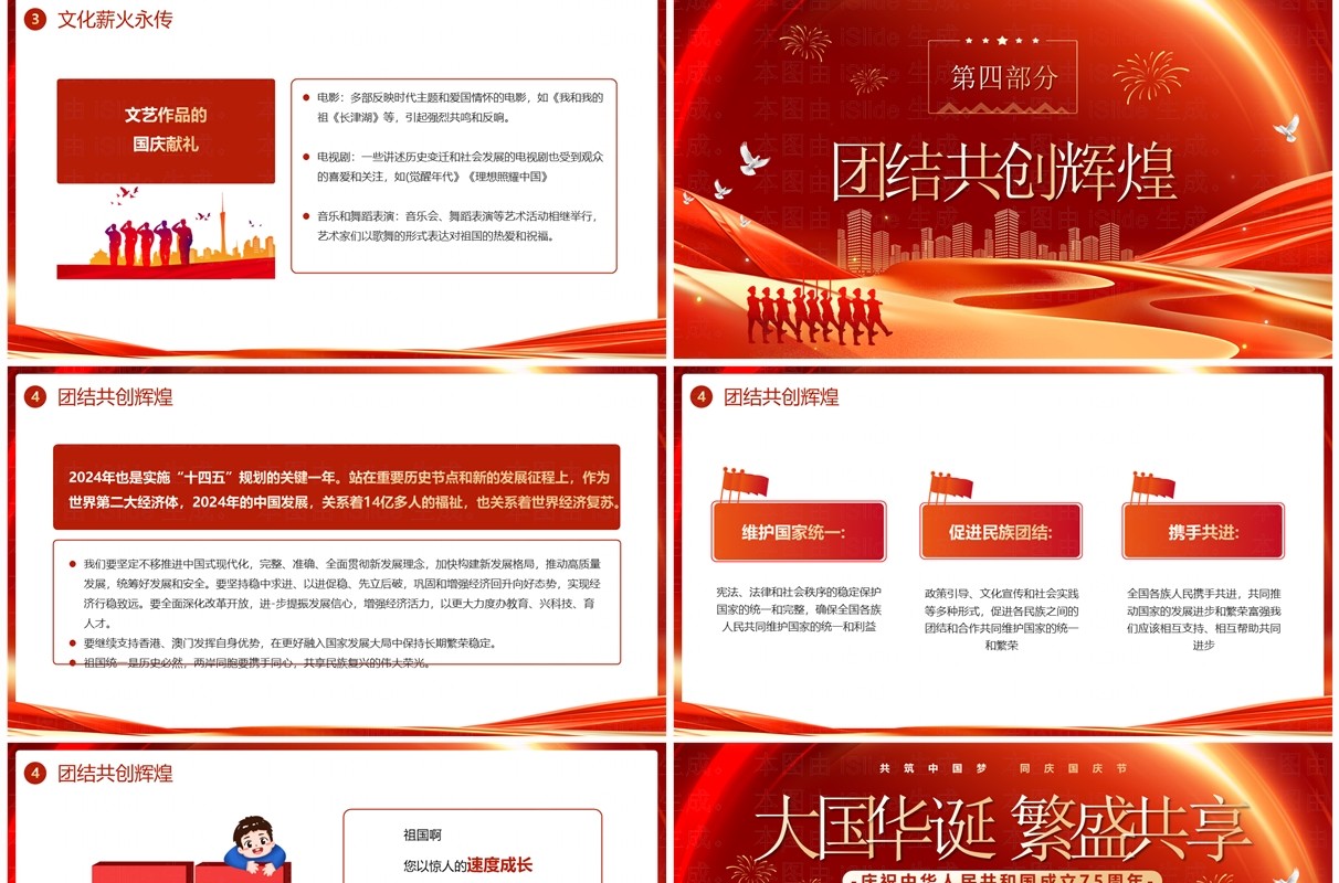 红色简约喜迎国庆75周年国庆节快乐PPT模板