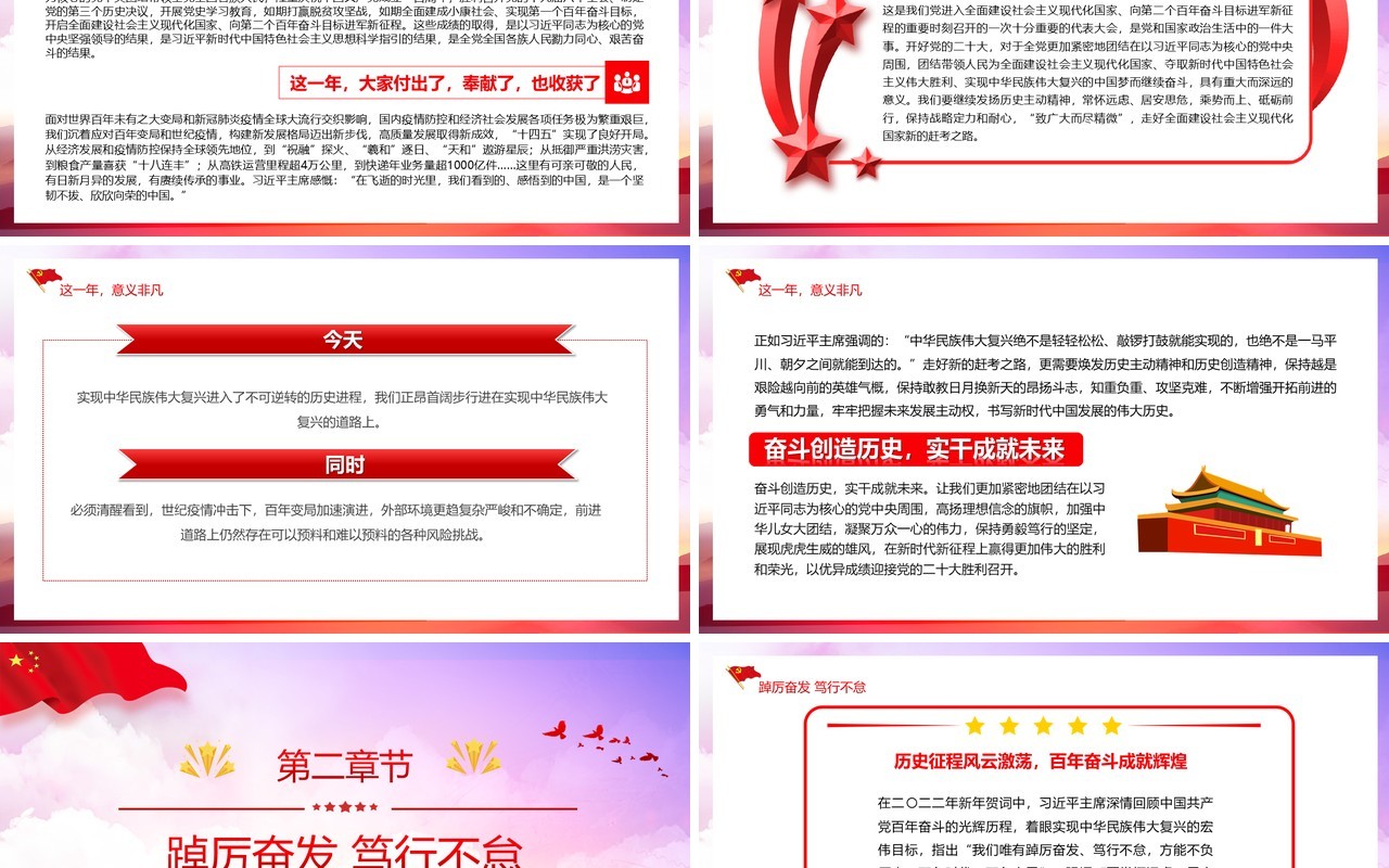 红色简约习主席2022新年贺词启示录PPT模板