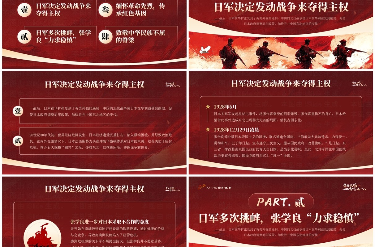 红色简约风警钟长鸣勿忘九一八PPT模板