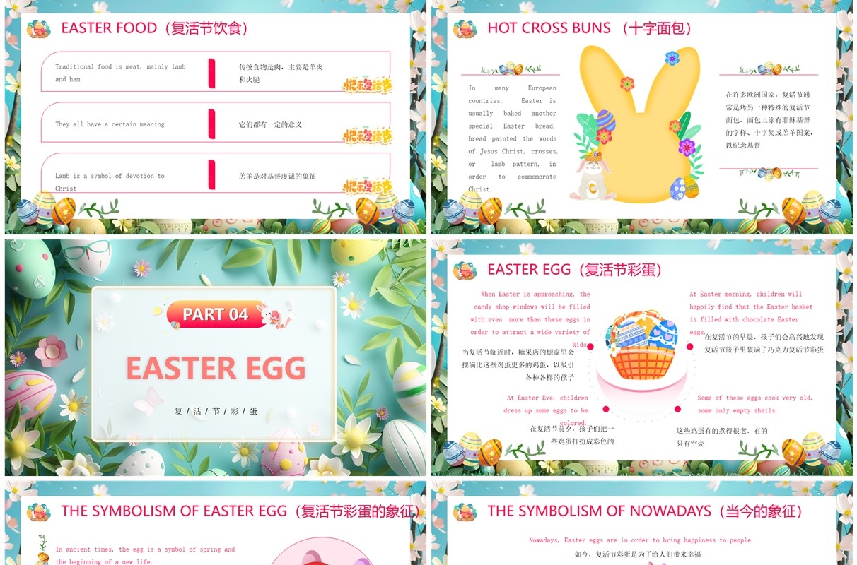 绿色插画风复活节英文介绍PPT模板