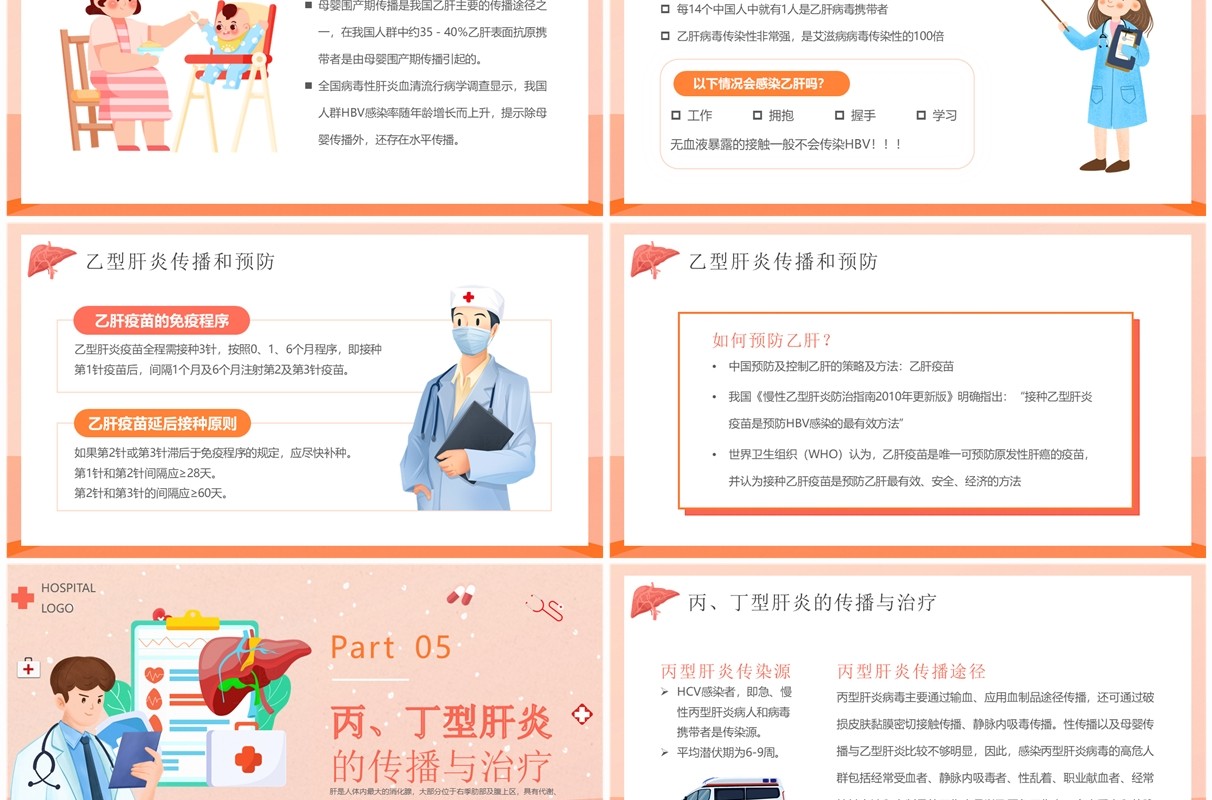 橙色卡通风肝病健康宣教PPT模板