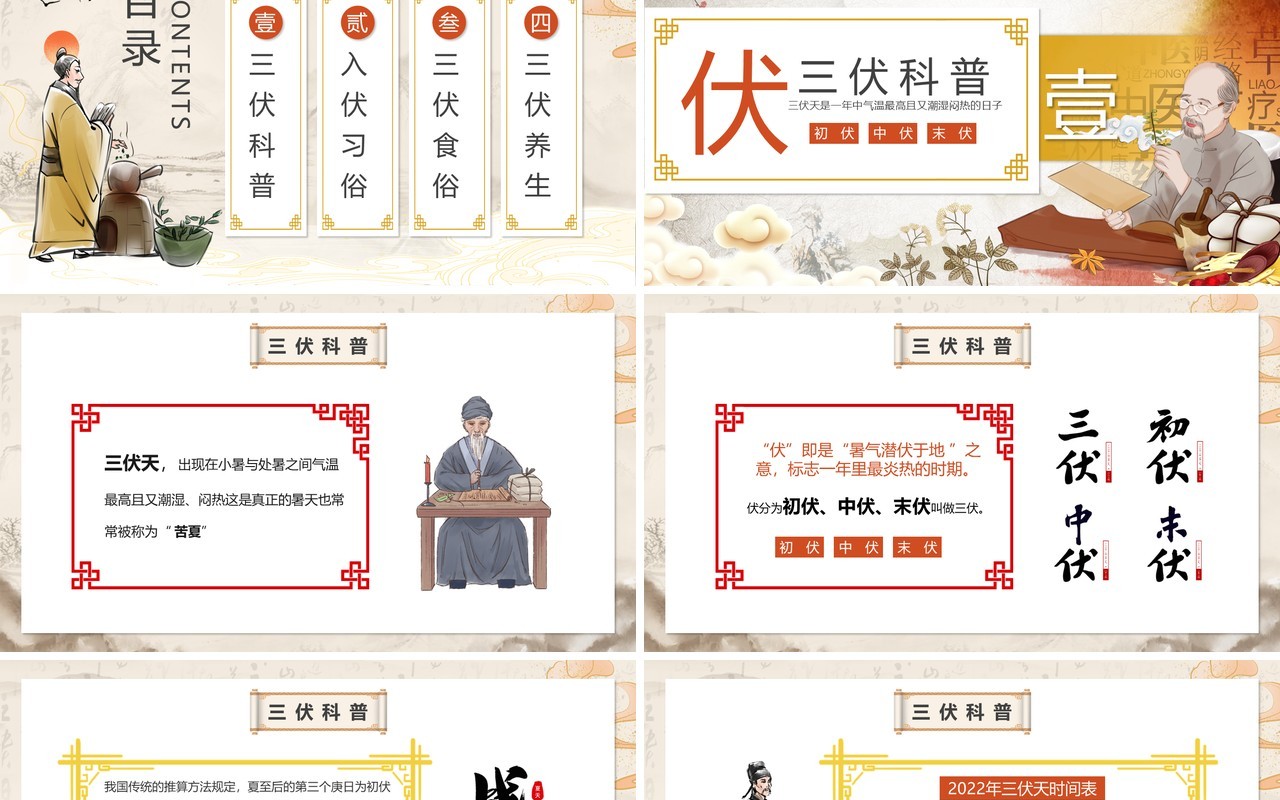 黄色中国风三伏天养生科普介绍PPT模板