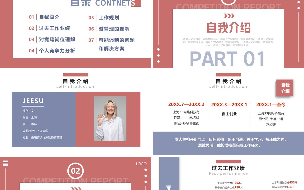 红色创意简约岗位竞聘述职报告PPT模板
