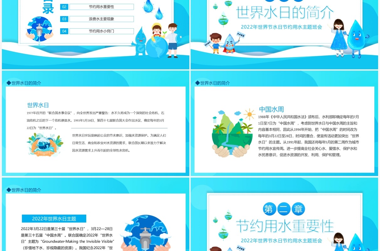 2022年世界水日中国水周主题班会动态PPT模板