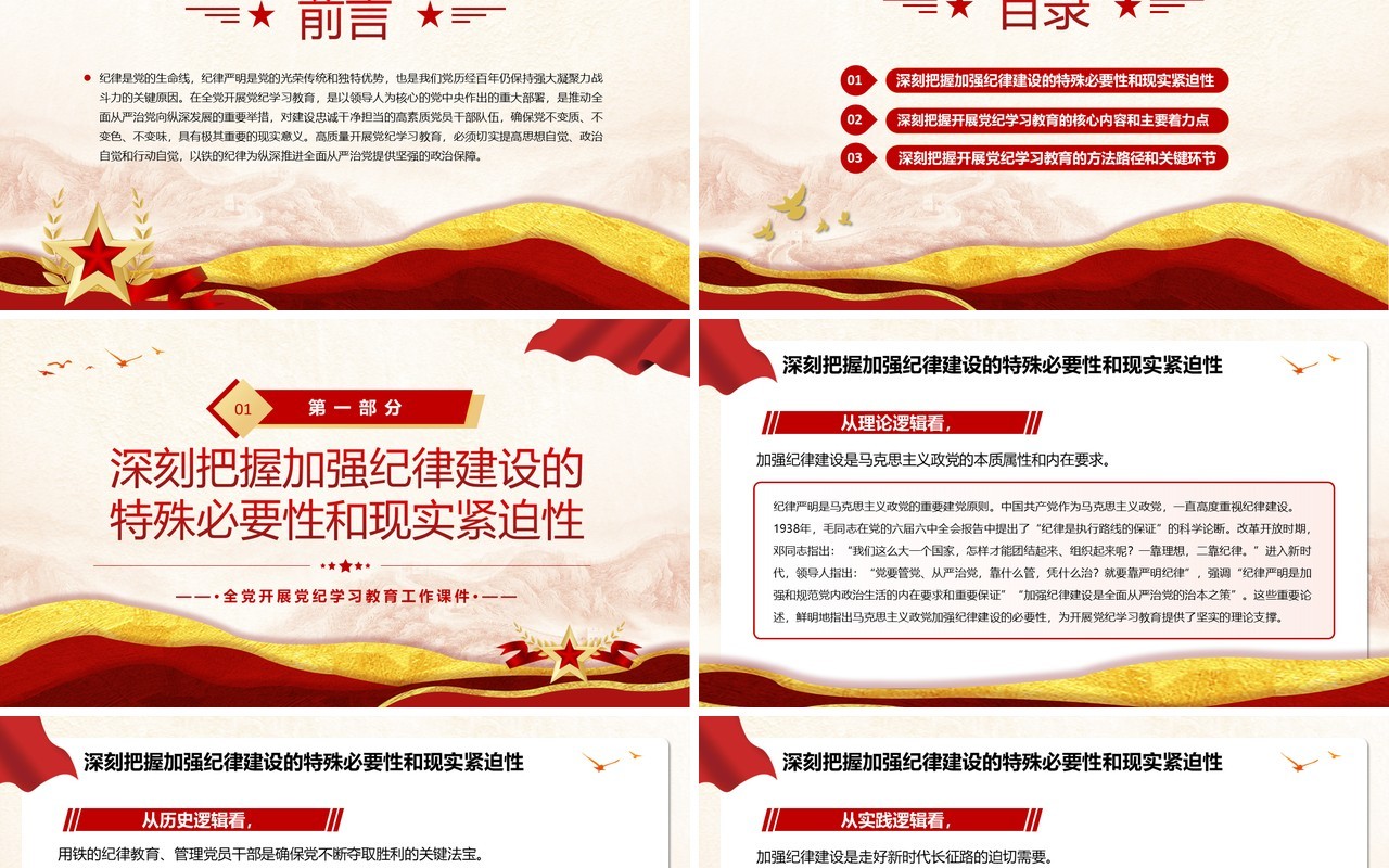 红色党政风以铁的纪律推进全面从严治党PPT模板