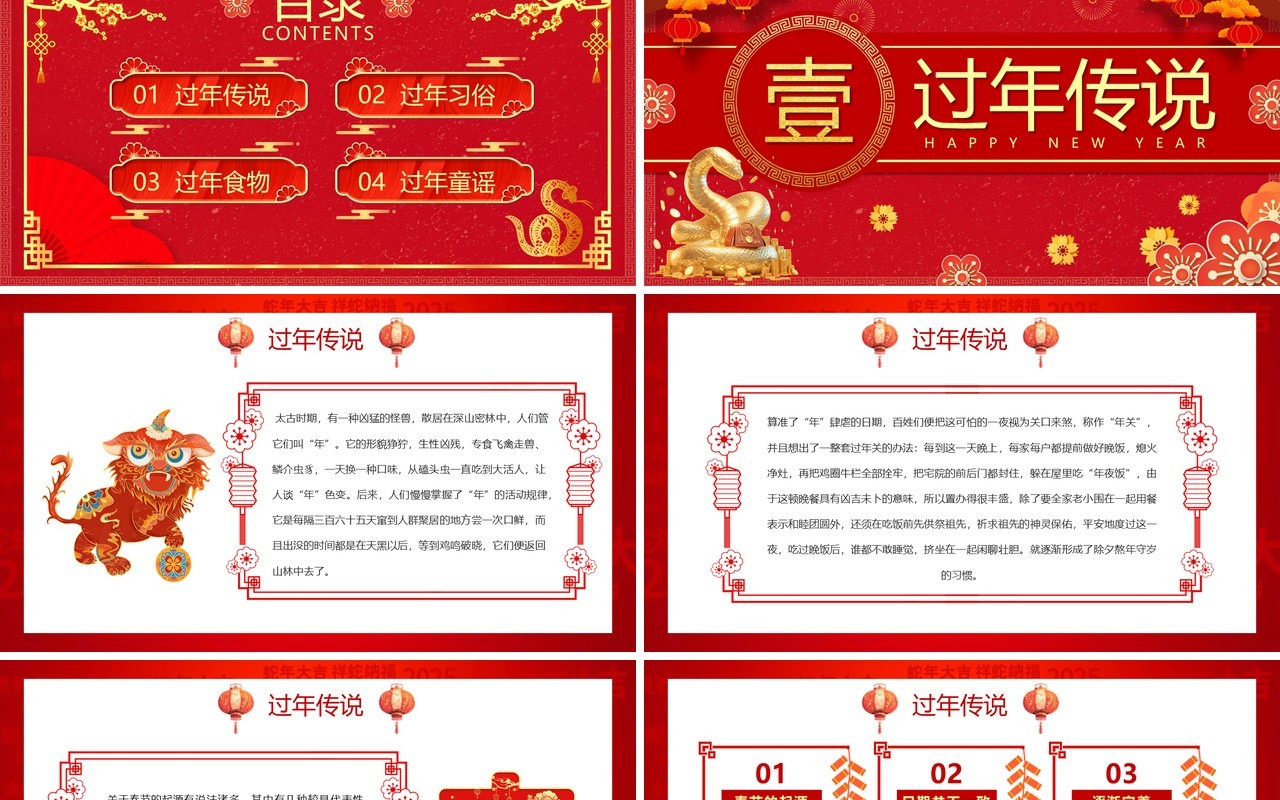 红色喜庆中国风过年习俗介绍PPT模板