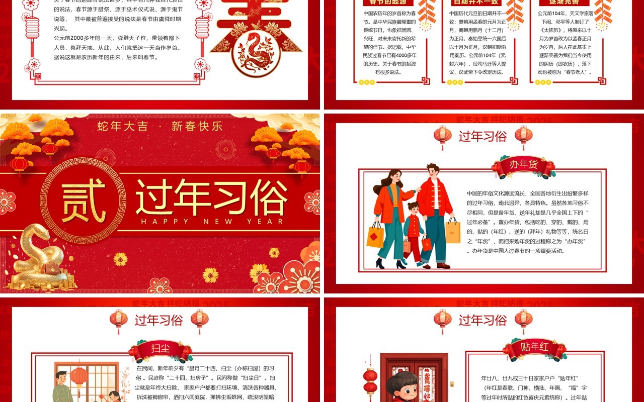 红色喜庆中国风过年习俗介绍PPT模板