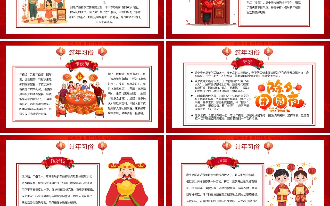 红色喜庆中国风过年习俗介绍PPT模板