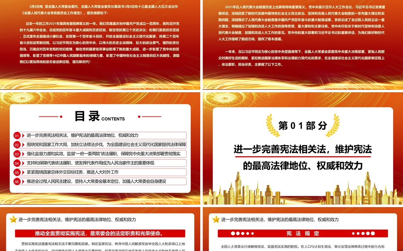 全国人民代表大会常务委员会工作报告PPT模板