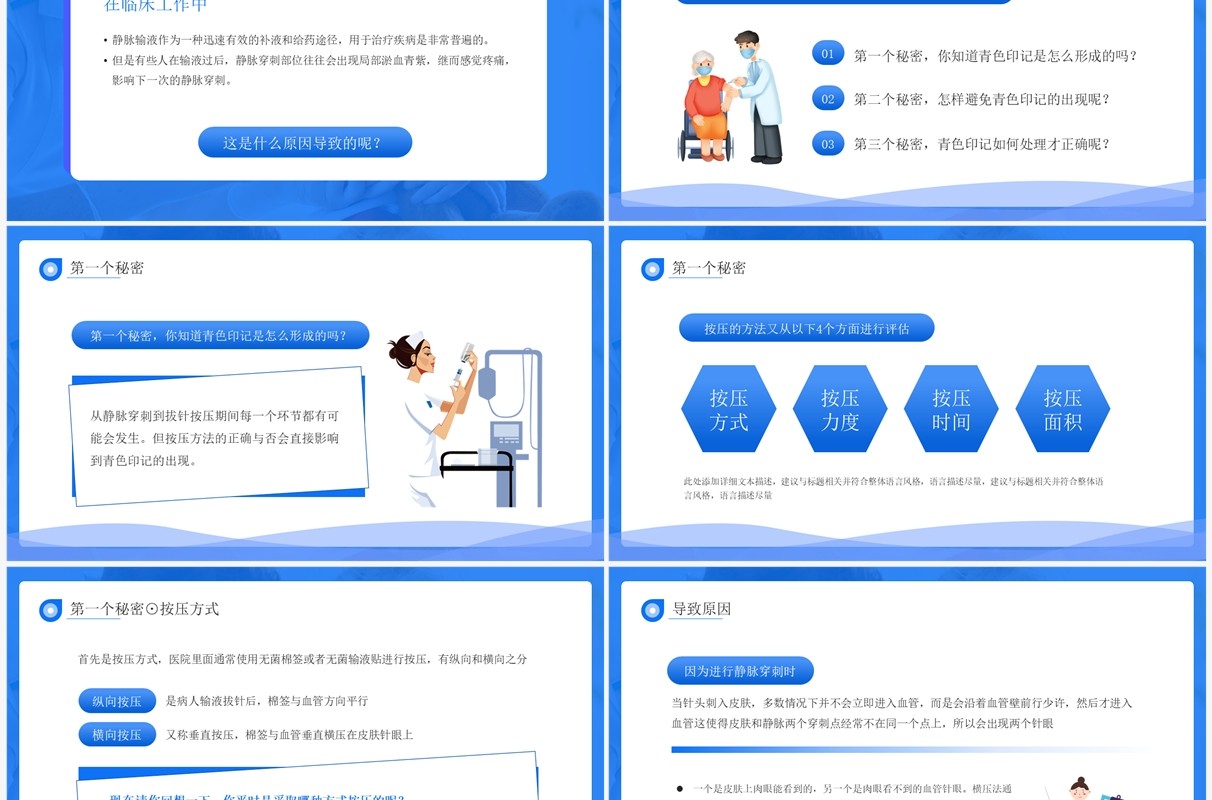 蓝色输液后遗症青色印记护理技巧PPT模板