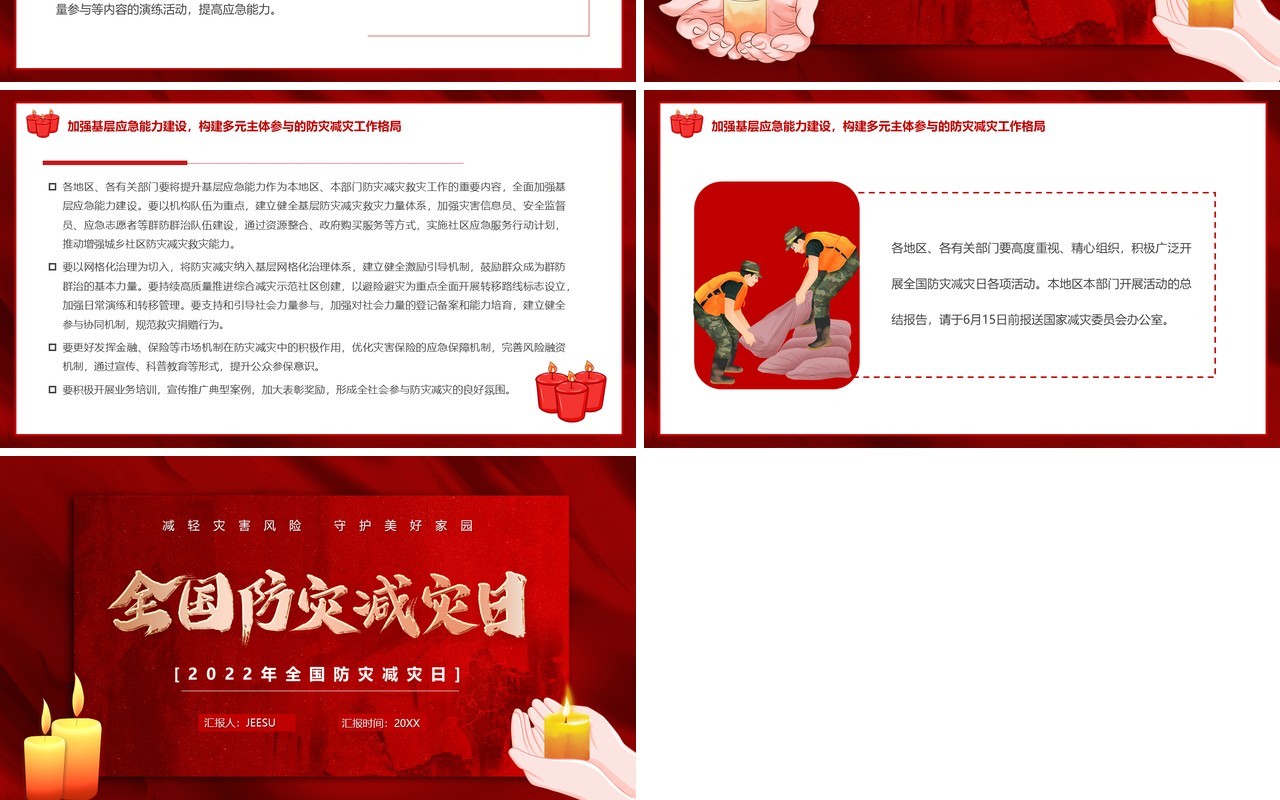 红色简约风全国防灾减灾日PPT模板
