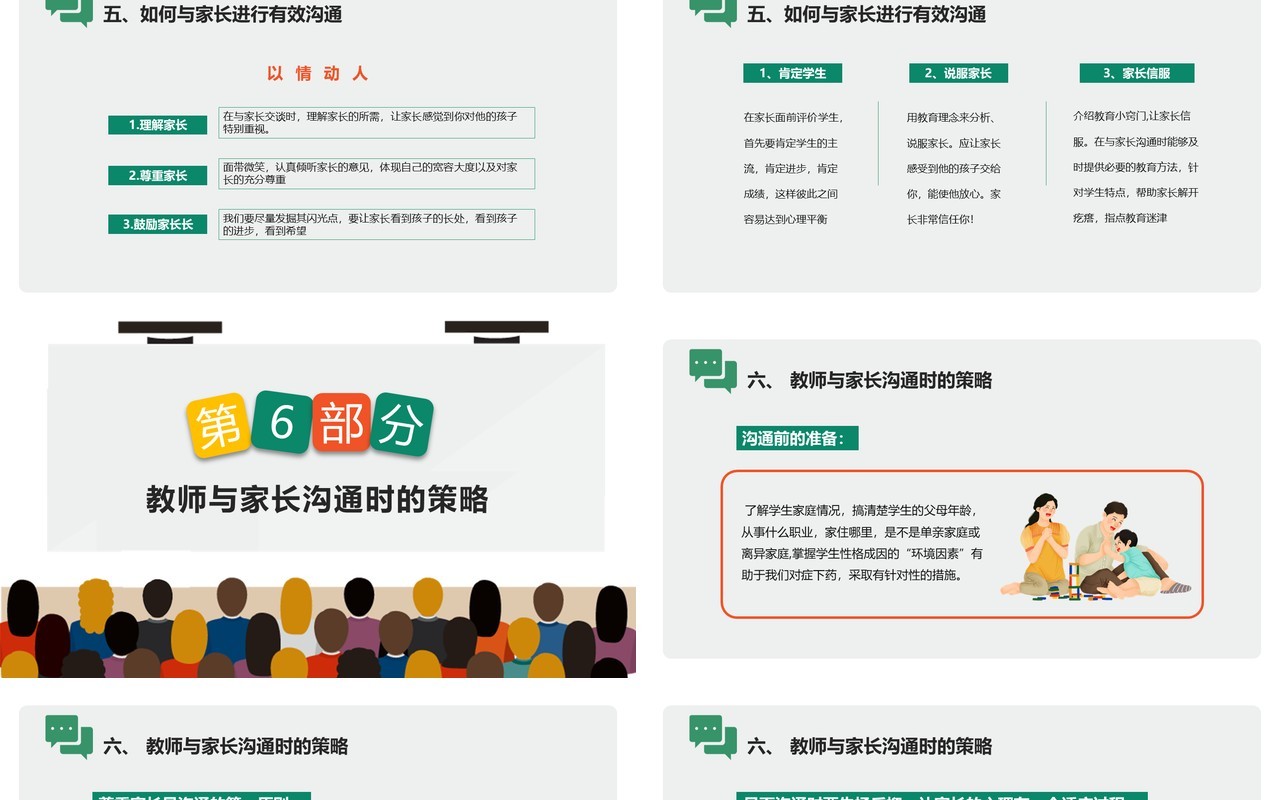 简约卡通教师与家长沟通技巧培训PPT模板