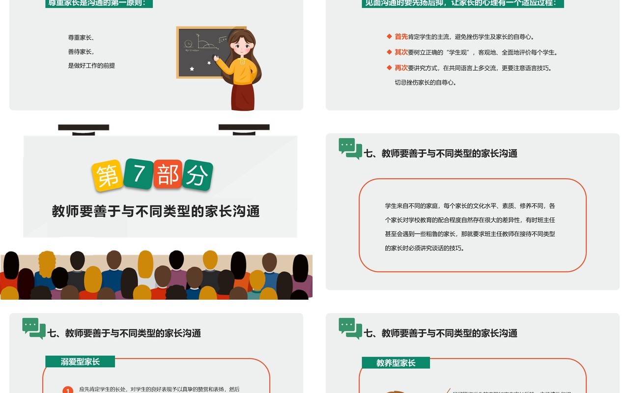 简约卡通教师与家长沟通技巧培训PPT模板