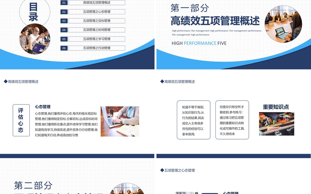 高绩效五项管理目标心态时间管理学习管理行动管理动态PPT模板