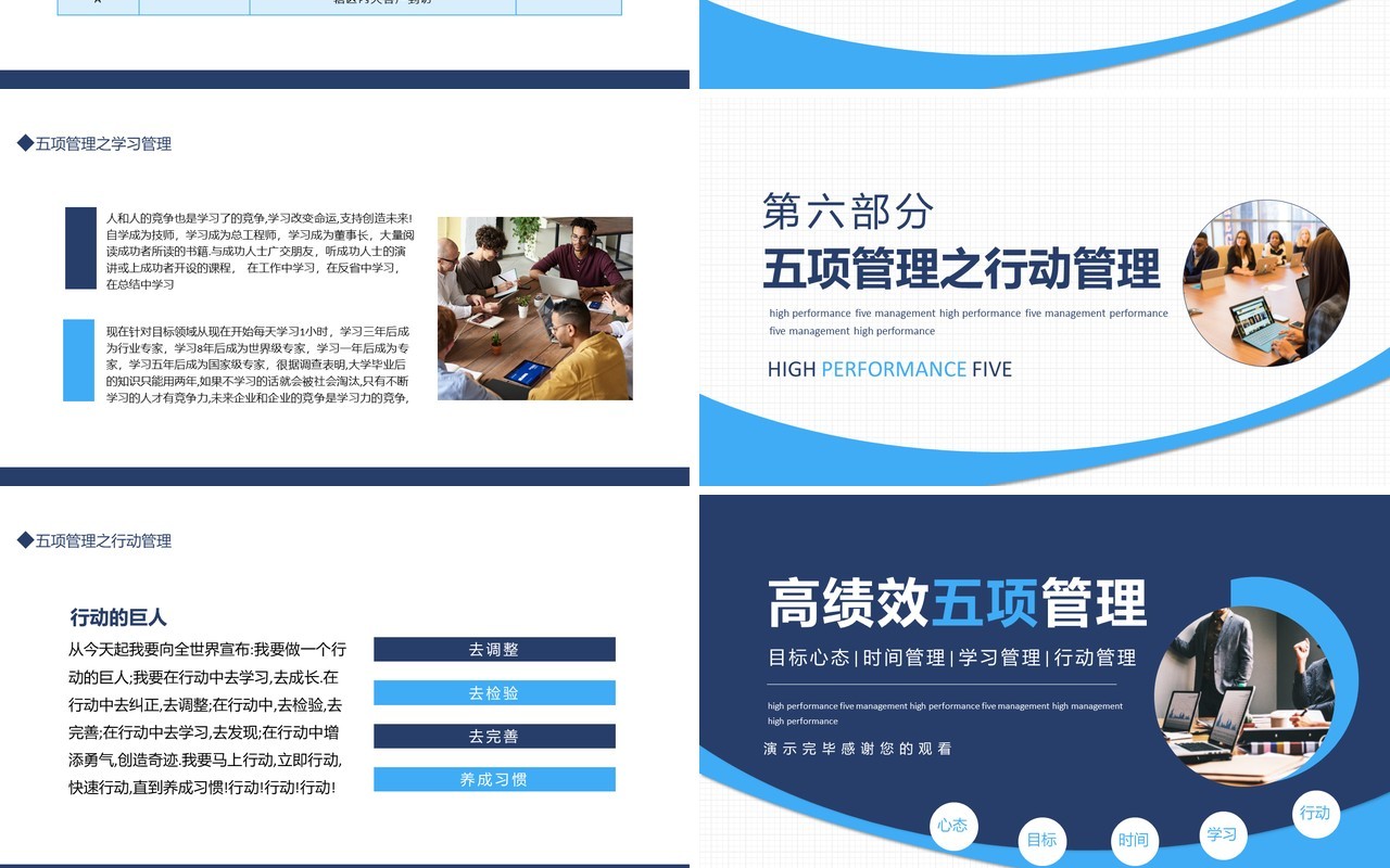 高绩效五项管理目标心态时间管理学习管理行动管理动态PPT模板