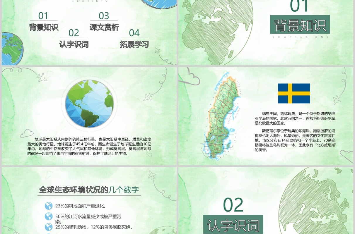 绿色小学语文公开课只有一个地球教师说课PPT课件模板