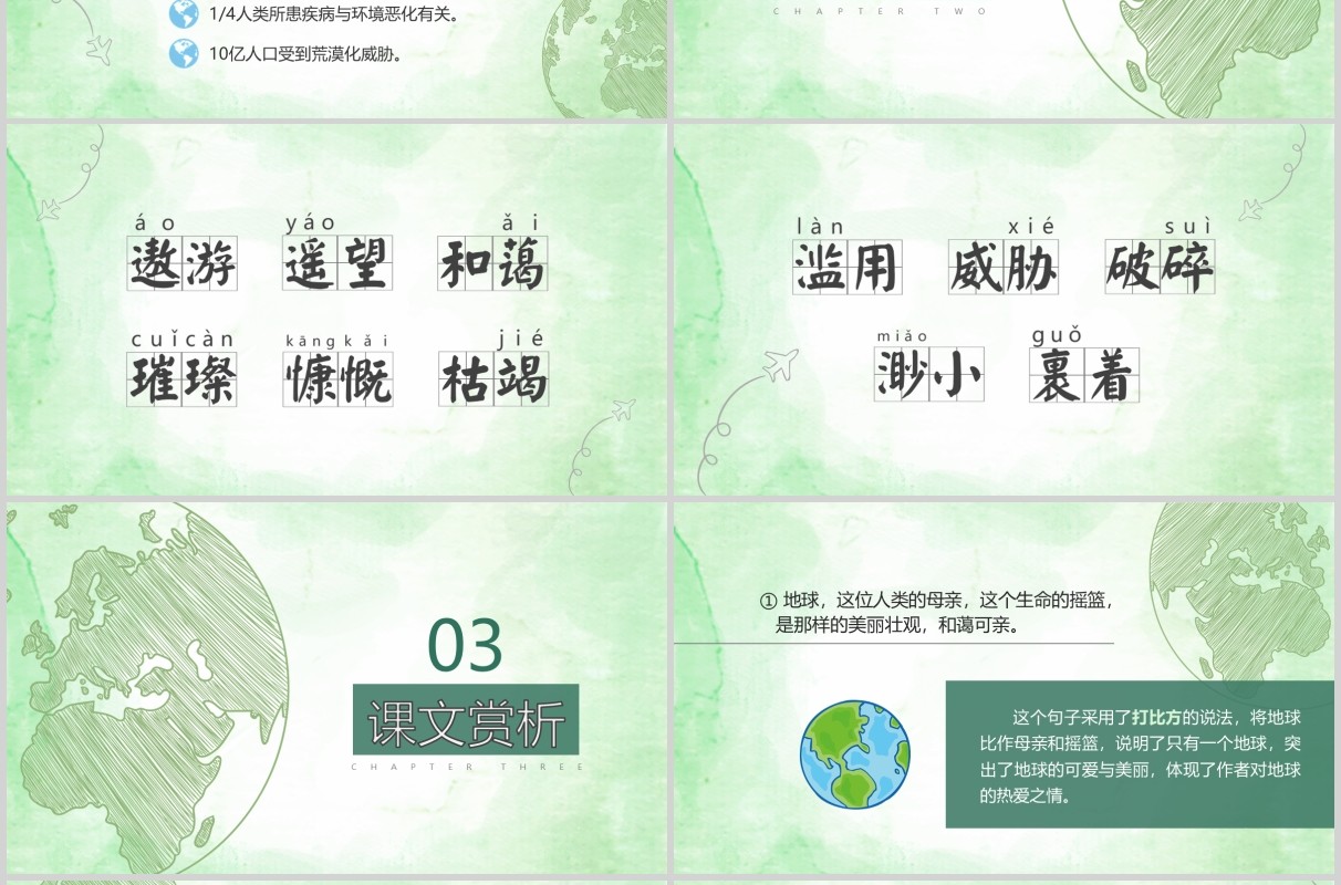 绿色小学语文公开课只有一个地球教师说课PPT课件模板