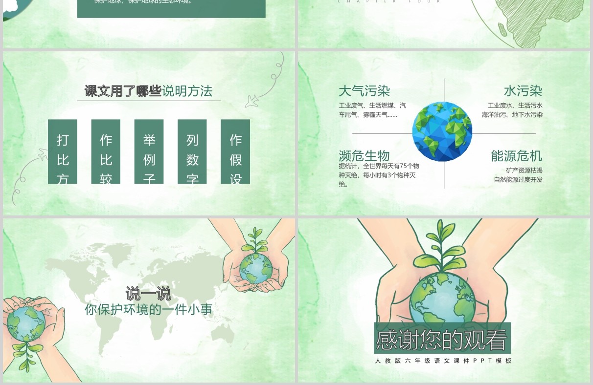 绿色小学语文公开课只有一个地球教师说课PPT课件模板