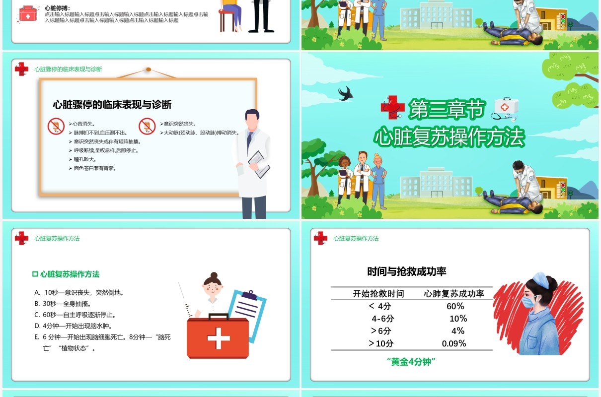 卡通医疗心脏复苏急救知识讲座PPT模板
