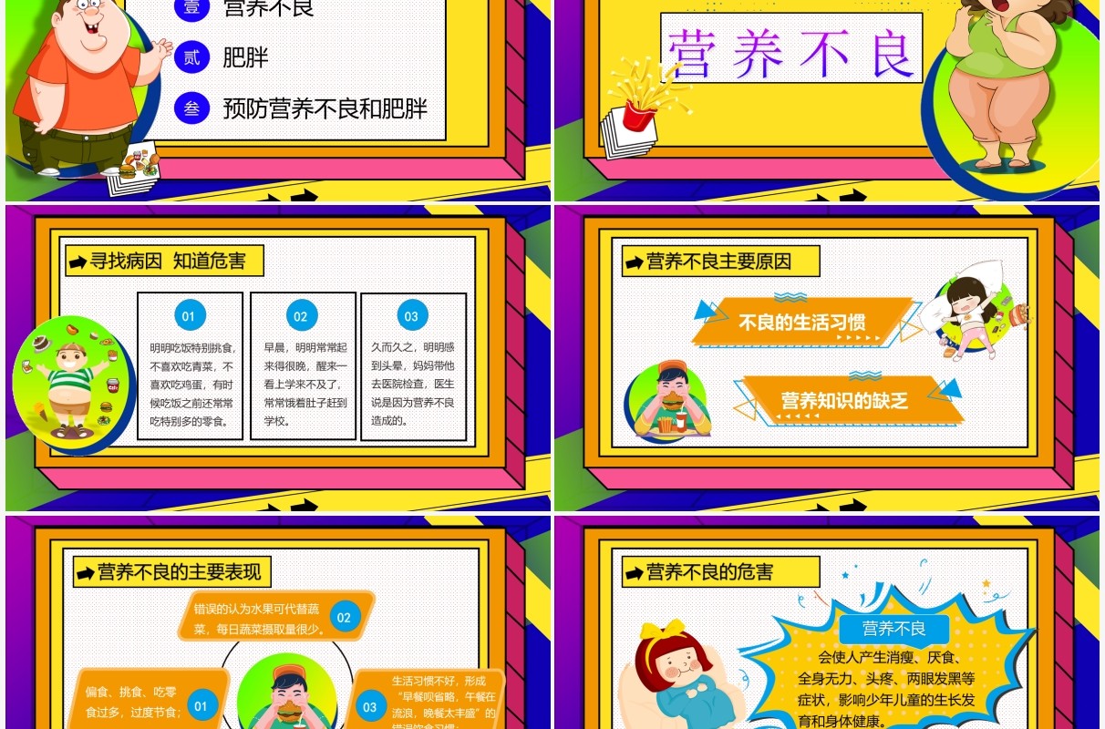 孟菲斯波普风营养不良与肥胖PPT模板