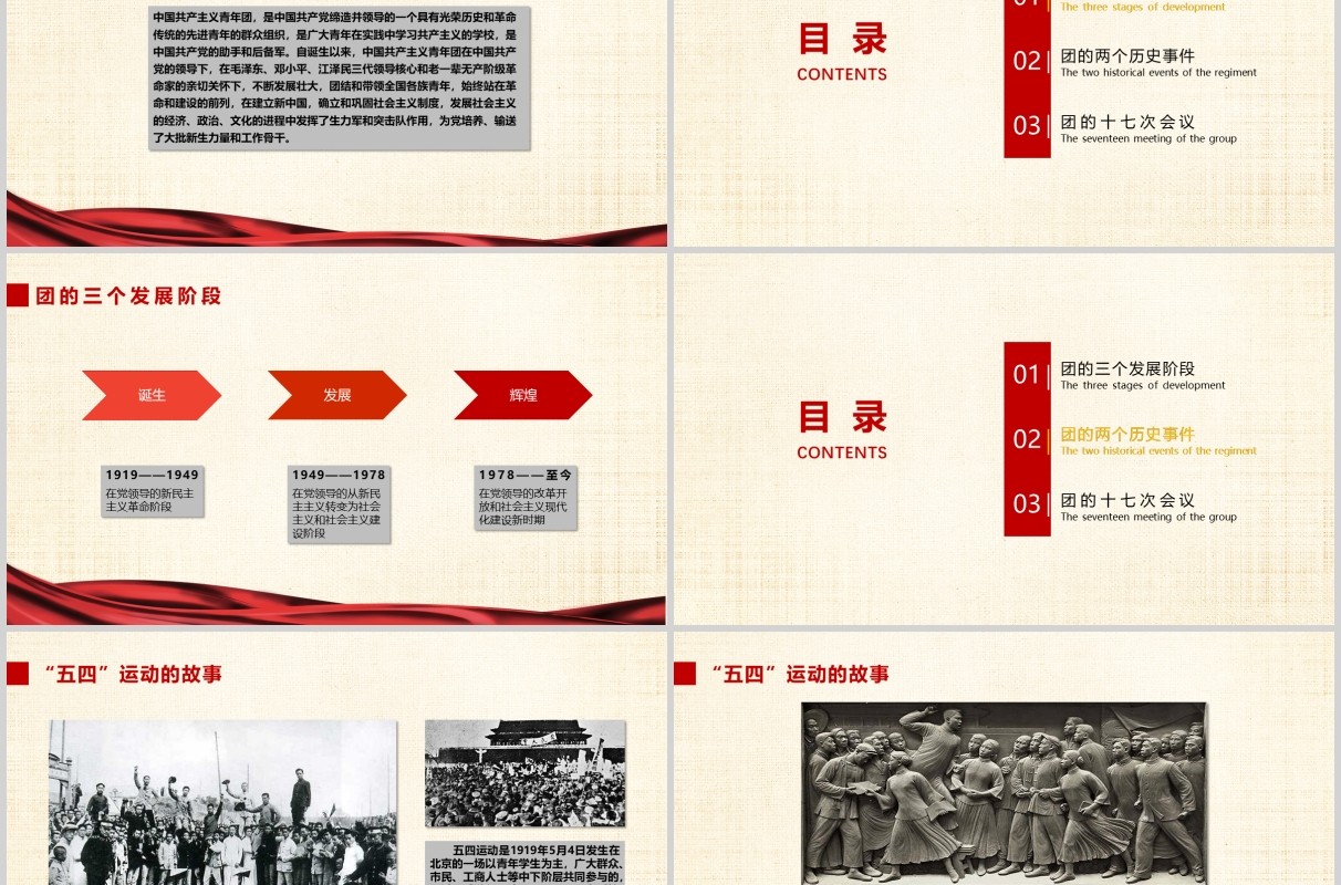 五四青年节共青团光辉历史团史PPT模板