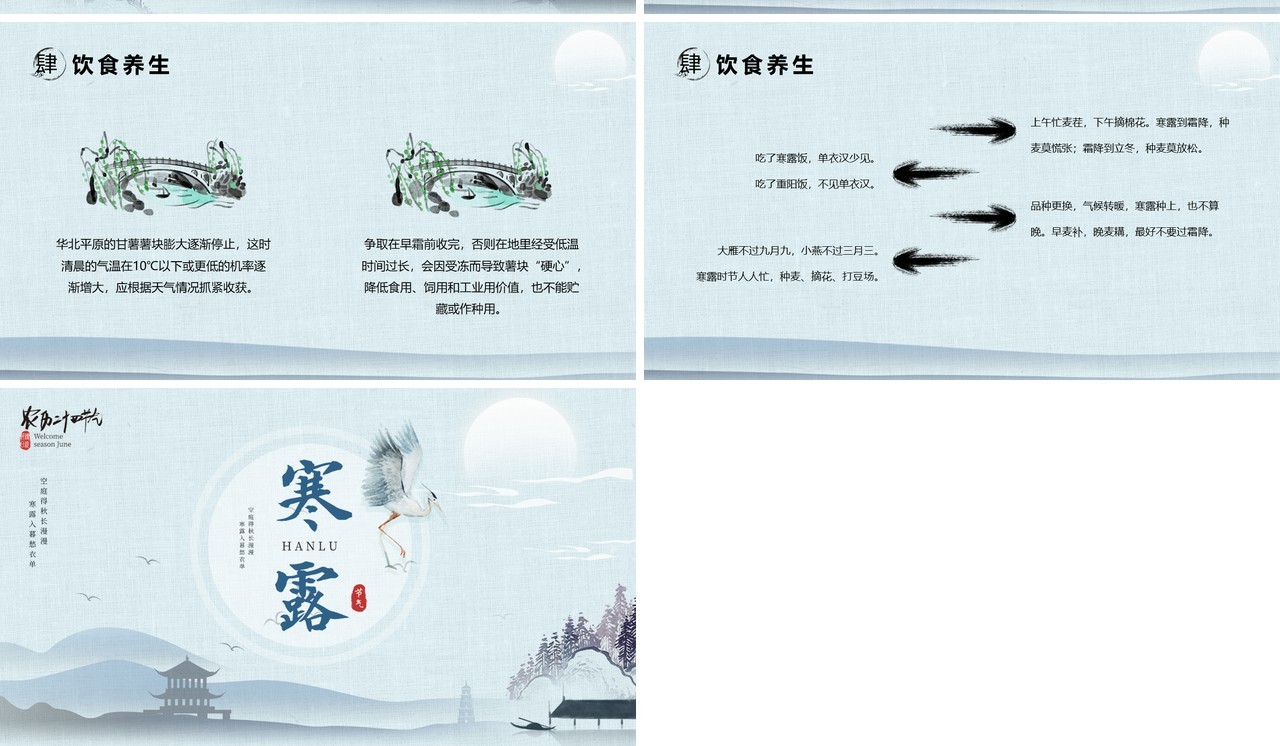 淡雅布织中国传统二十四节气寒露通用PPT模版