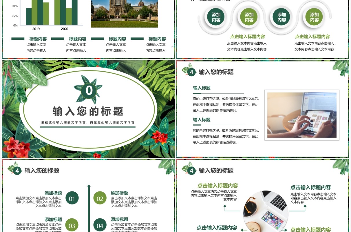 绿色小清新工作复盘总结报告PPT模板