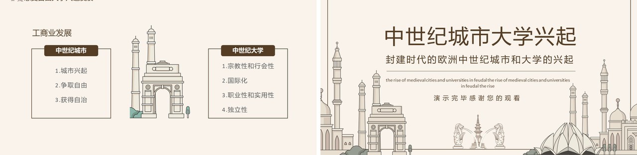 封建时代的欧洲中世纪城市和大学的兴起动态PPT模板