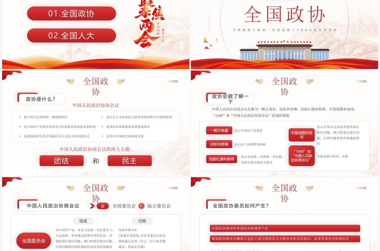 红色党政风2023全国两会知识介绍PPT模板